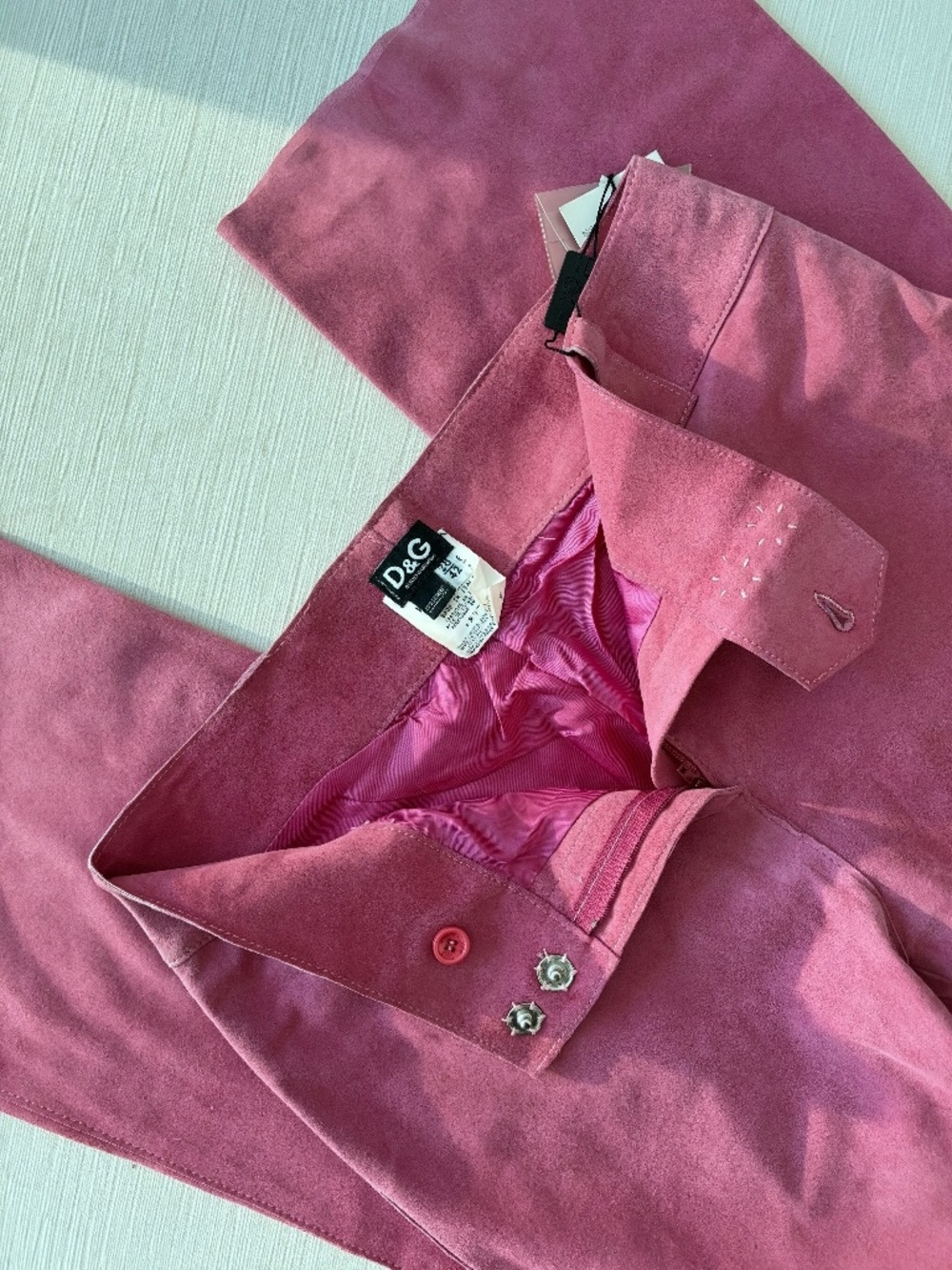 D&G Dolce & Gabbana Pink Suede Leather Flare Pants Y2K IT 42
